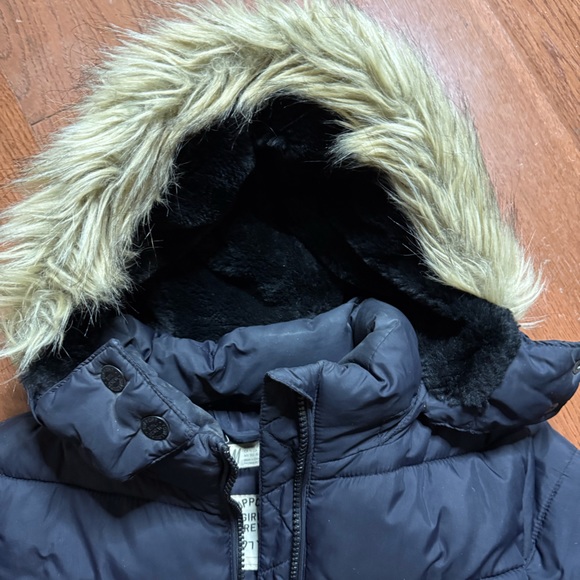 Black Puffer Girls Jacket with Faux Fur Hood - Picture 5 of 11